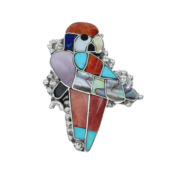 Native American Zuni Authentic Sterling Silver Multicolor Bird Pin Pendant JX131152